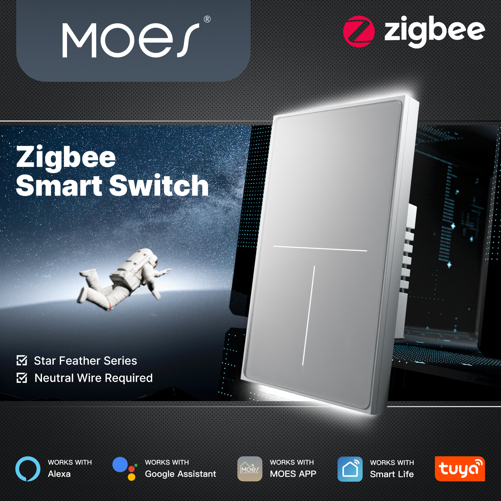 Smart Light Switch - MOES Tuya ZigBee Star Feather Switch