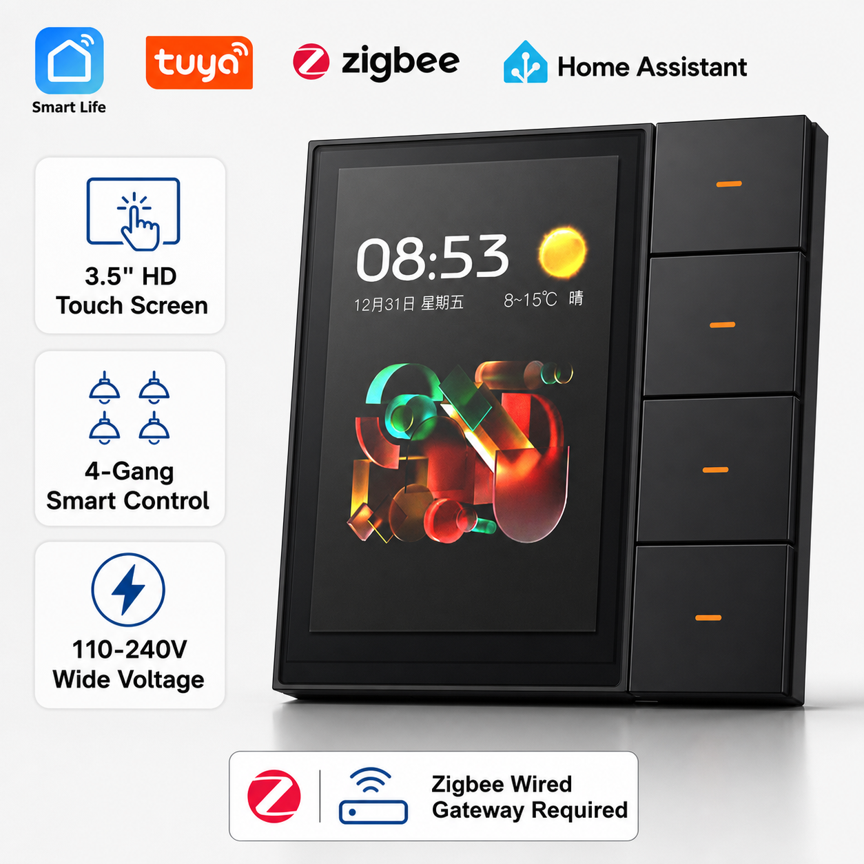Smart Home Design - F3-pro Tuya Smart Panel ZigBee Wall