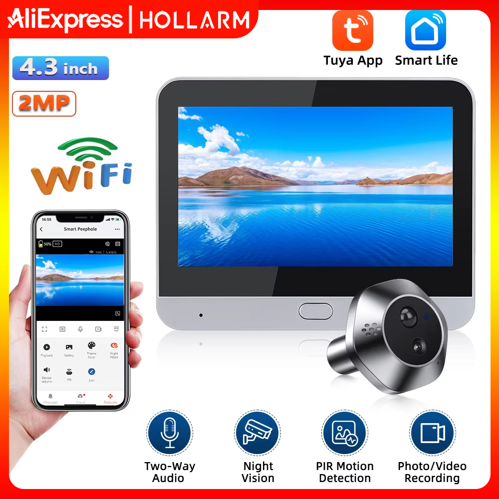 Smart Home Video Doorbell Enhanced Security With Smart Doorbell - Hollarm Tuya WiFi Door Peephole Camera