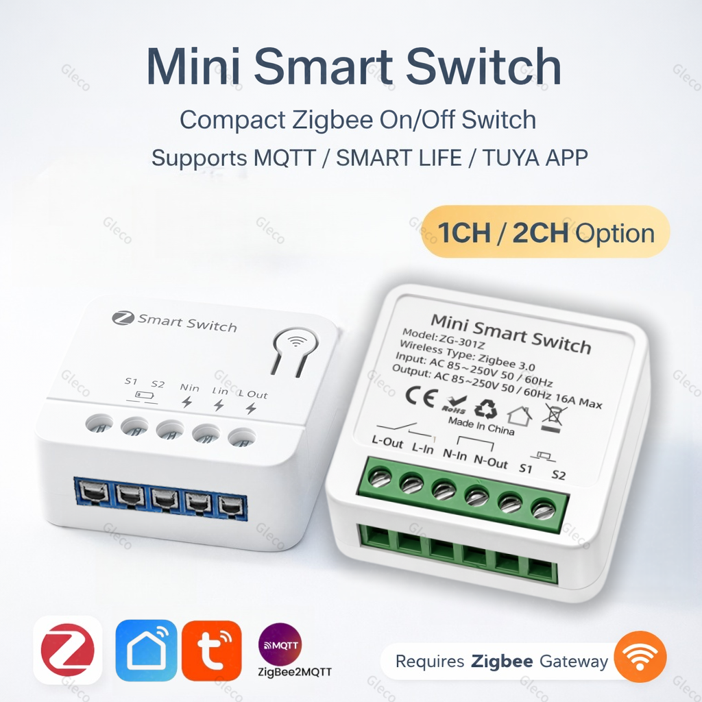 Smart Light Switch - Zigbee TUYA 1/2Gang Mini Smart Switch
