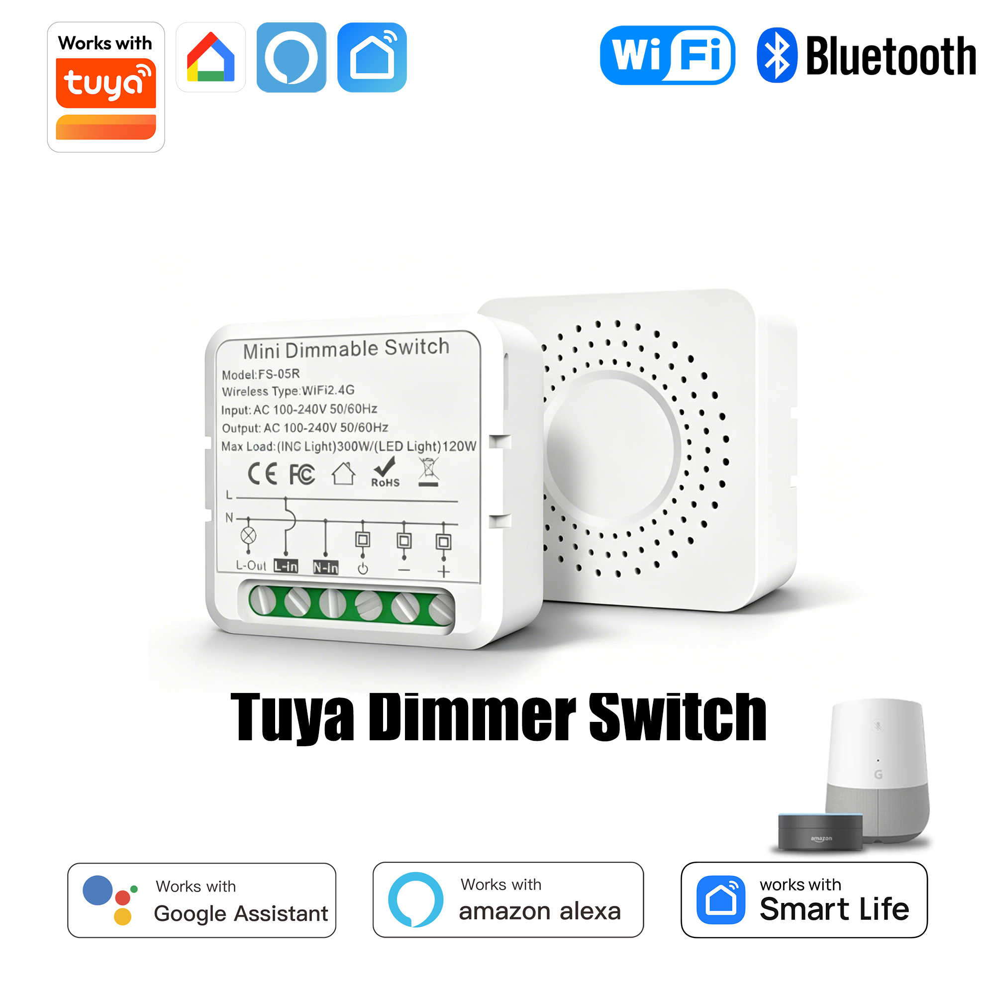 Smart Light Switch - Tuya WiFi Hidden Dimmer Switch In-wall